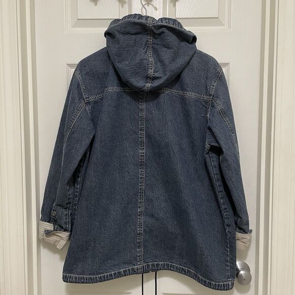 Vintage LA Blues Denim Chore Coat Barn Jacket Jean 90s Y2K Hood Zip Womens 18 20 - Picture 2 of 15